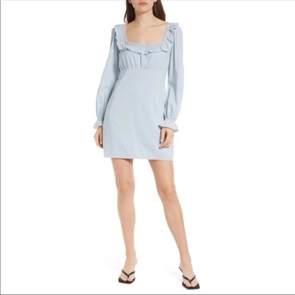 Reformation Burke Mini Dress || Ruffle baby blue retro